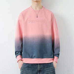 Men's casual gradient pink to grey-blue sweatshirt with Peacheat embossed front logo