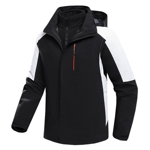 Waterproof 3-in-1 outdoor jacket with fleece liner and hood in black and white