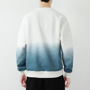 Men's casual gradient blue and white sweatshirt with loose fit and crew neck design