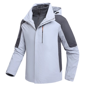 Men's 3-in-1 outdoor waterproof jacket with inner fleece liner in grey colorblock design