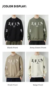 Detailed four-color collage of men's crewneck sweatshirts with gothic letter prints