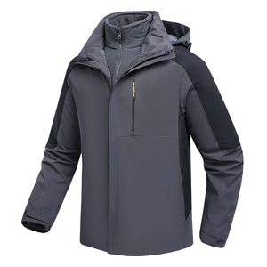 Waterproof 3-in-1 outdoor jacket for men with a warm fleece liner and detachable hood