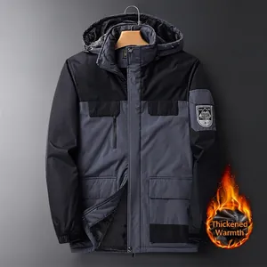 Men's winter outdoor hiking jacket with thickened fleece lining and windproof hood