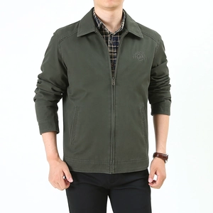 Veste en Coton Coupe Slim Homme Business Décontracté Légère Col à Revers Fermeture Éclair Coupe-vent Vêtement Couleur Unie