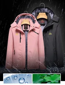 Detail of pink and black jackets with water-resistant fabric and warm fleece lining