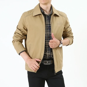 Veste décontractée slim pour hommes avec col à revers et broderie de couleur kaki