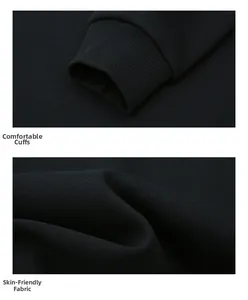 Detail of black sweatshirt showing ribbed cuffs and high-density knit fabric texture