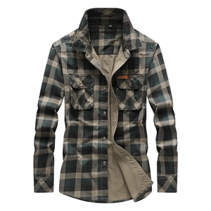 Men Retro Plaid Long Sleeve Shirt Pure Cotton Workwear Casual Button Up Top With Double Pockets For Autumn Daily Fashion