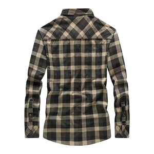 Classic men's long sleeve plaid cotton shirt with yellow and black check pattern design