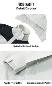 Détails de la veste 3-en-1 avec capuche amovible et poignets réglables par velcro