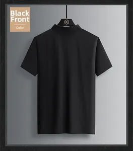 Détail du polo noir en soie glacée à manches courtes avec tissu respirant et frais