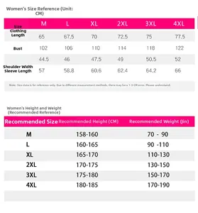 Detailed size guide for women's winter ski jacket including height and weight measurements