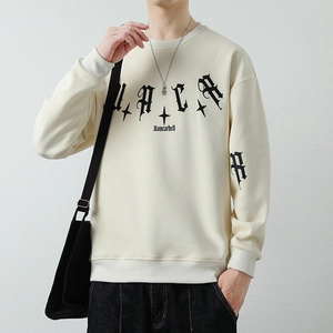 Beige oversized crewneck sweatshirt with gothic lettering and street style graphics