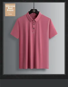 Vue de face du polo de sport rouge silice à séchage rapide avec col à trois boutons