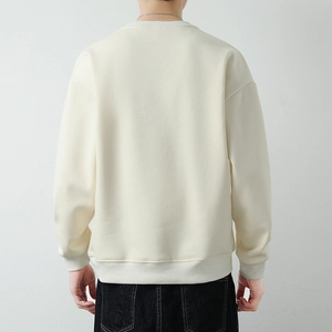 Men's fashion off-white crewneck sweatshirt featuring drop-shoulder design and back view