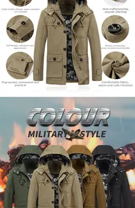 Detailed close-up of cotton work jacket features, camouflage lining, and durable cargo pockets