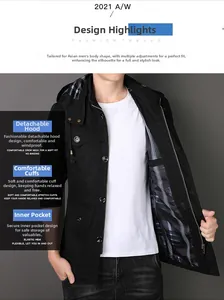 Détail d'une veste à capuche pour homme avec doublure à carreaux et poche intérieure