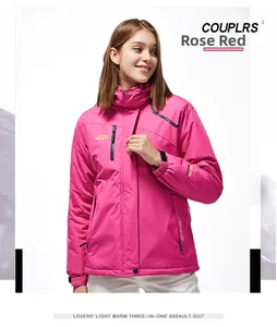 Detail view of rose red outdoor jacket featuring windproof fabric and Velcro cuffs