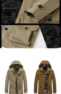 Detail of adjustable button cuffs and large utility pockets on cotton work jacket