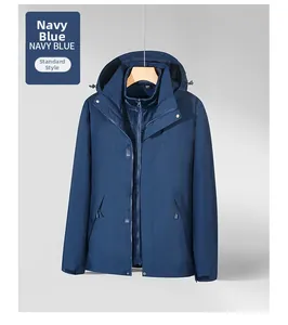 Détails de la veste imperméable bleu marine avec doublure polaire et capuche ajustable