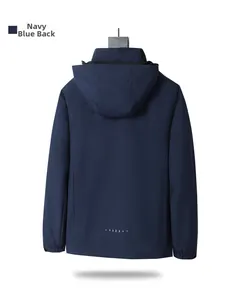 Vue arrière de la veste de randonnée 3-en-1 bleu marine avec bandes réfléchissantes
