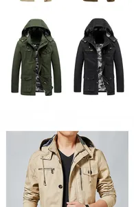 Detail of hooded cotton parka with camouflage lining and multi-pocket cargo design
