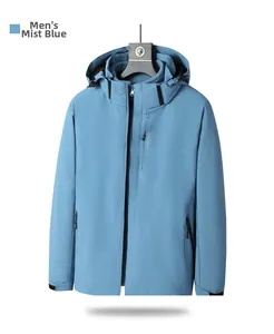 Détails de la veste coupe-vent bleue pour hommes avec fermetures éclair étanches et poignets