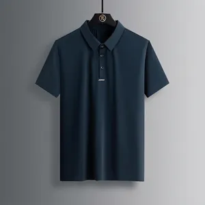 Polo à manches courtes en soie glacée pour hommes en bleu foncé avec tissu séchage rapide
