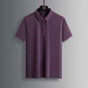 Polo homme violet foncé en soie glacée, tissu respirant à séchage rapide pour l'été