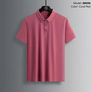 Polo homme en soie glacée rouge mat, tissu respirant à séchage rapide pour l'été
