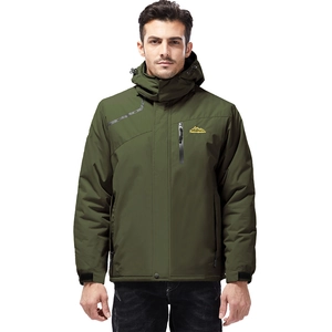 Men Outdoor Jacket Windproof Waterproof Fleece Lined Thickened Winter Skiing Hiking Warm Hooded Coat Solid Color Outerwear