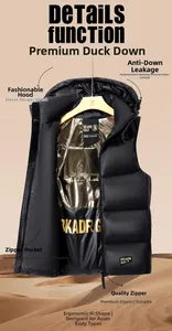 Detail of hooded down vest featuring golden honeycomb heat reflective inner lining
