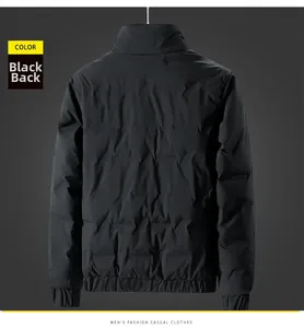Rückansicht der schwarzen Herren-Daunenjacke mit Stehkragen und horizontaler Steppung