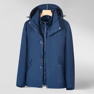 Veste outdoor 3-en-1 imperméable bleu marine avec doublure polaire et capuche réglable