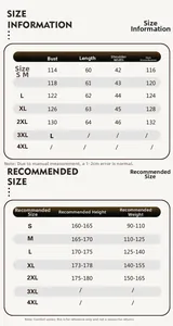 Size information and height recommendation table for black gold down puffer vest