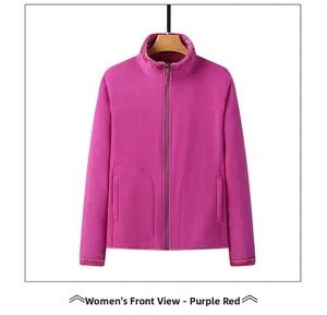 Close-up of women's purple fleece jacket featuring high collar and soft plush lining
