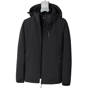 Veste outdoor 3-en-1 noire imperméable avec capuche amovible et couches doubles