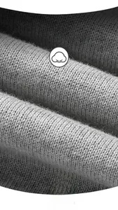 Detailed macro view of gray 100% cotton knit fabric showing soft and fine texture