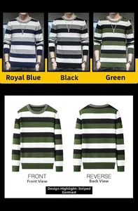 Comparaison de trois couleurs de pulls rayés pour hommes avec finitions en maille côtelée