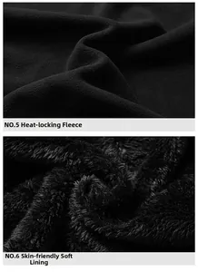 Macro shot of black polar fleece fabric and soft faux fur lining for warmth