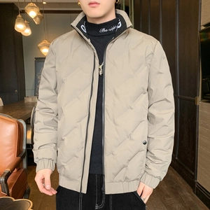 Men Stand Collar Quilted Down Jacket Winter Thick Warm Outerwear Windproof Polyester Grey Duck Down Padded Casual Coat