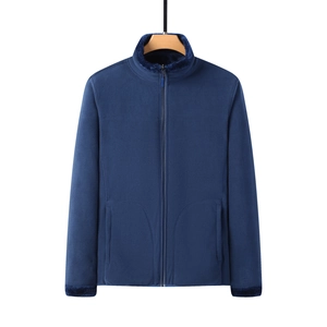 Men's reversible polar fleece jacket in dark blue with warm stand collar and zipper