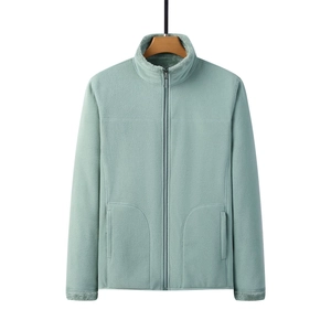 Men's double-sided mint green fleece jacket with zipper closure and stand collar design