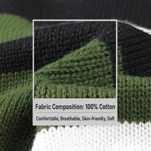 Gros plan de chemise à manches longues pour hommes en tricot 100% coton à rayures mixtes