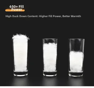 Detailed comparison showing 650+ fill power duck down loftiness and thermal insulation