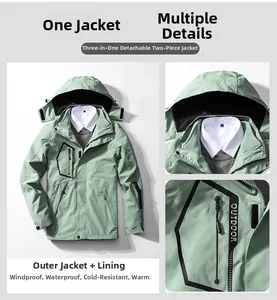 Detail view of the 3-in-1 outdoor jacket with detachable fleece lining and functional pockets