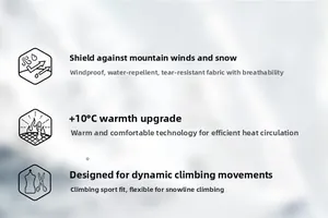 Waterproof outdoor jacket fabric detail with windproof and thermal insulation tech specs