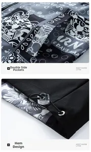 Detail of adjustable drawstring hem and paisley print pockets on a men's casual jacket