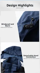 Detail of adjustable windproof drawstring and detachable hood on outdoor jacket