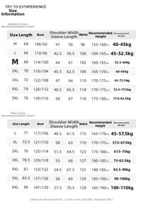 Detailed size guide table for waterproof outdoor jackets for men and women